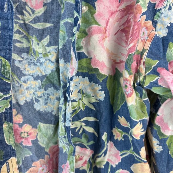 Liz Wear petite Floral button down top long sleeve size Small 100% Cotton - Picture 3 of 4